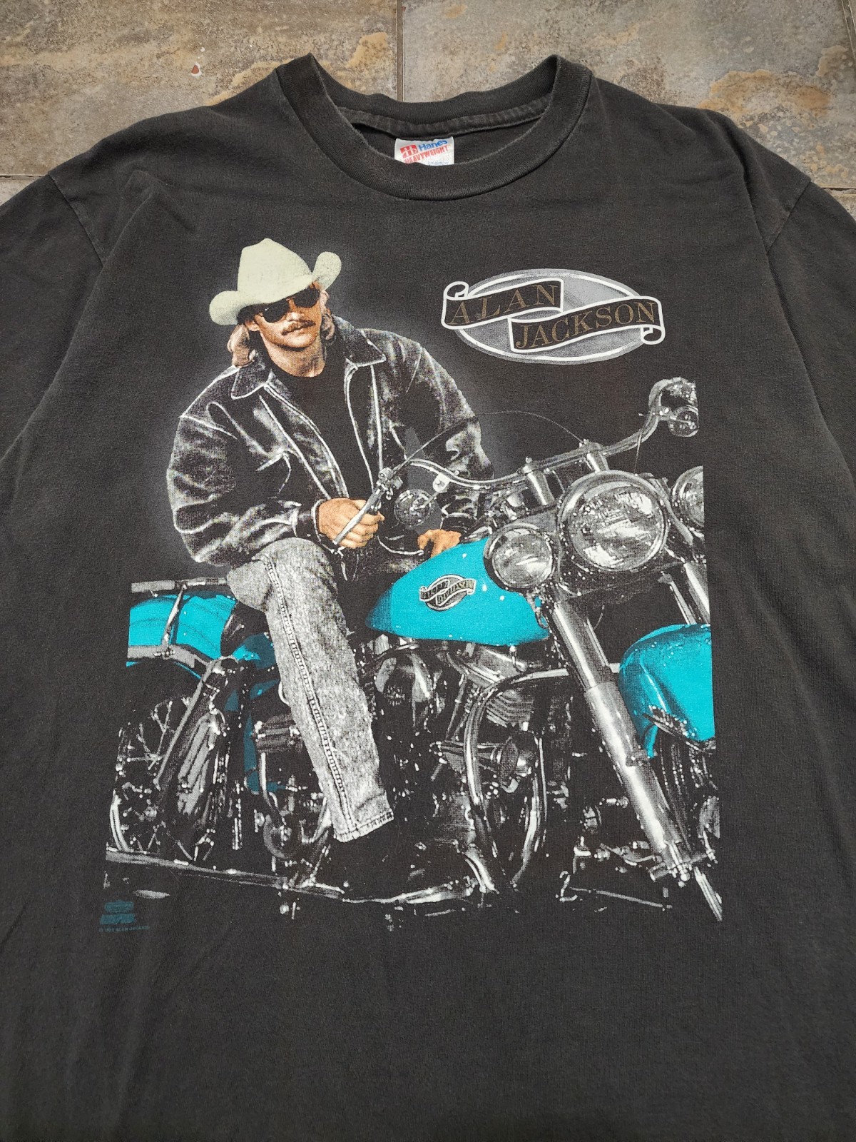 Vintage 90s Alan Jackson Large Motorcycle Country Music Single Stitch T Shirt