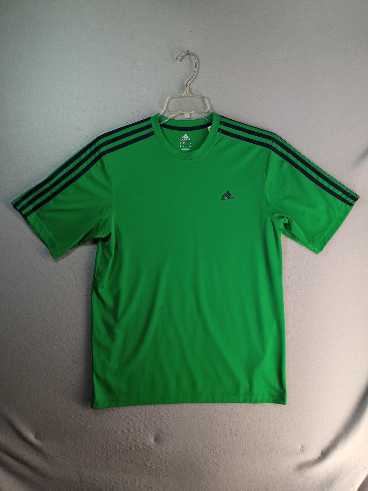 Adidas Mens Shirt Medium Green Short Sleeve Black 3 Striped Performance Pullover