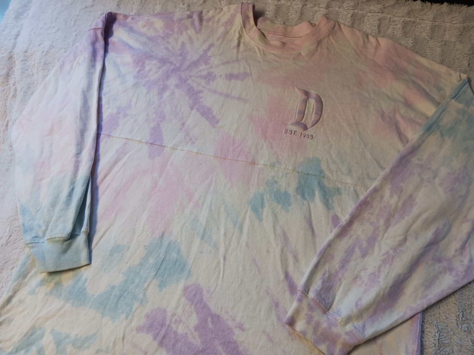 Disneyland Spirit Jersey T Shirt Adult XL Long Sleeve Pastel Pink/Purple Glitter