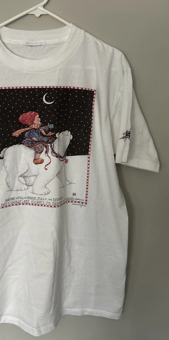 Vintage 80s Polar Bear Christmas Snowflake White Shirt Men L? Graphic Winter