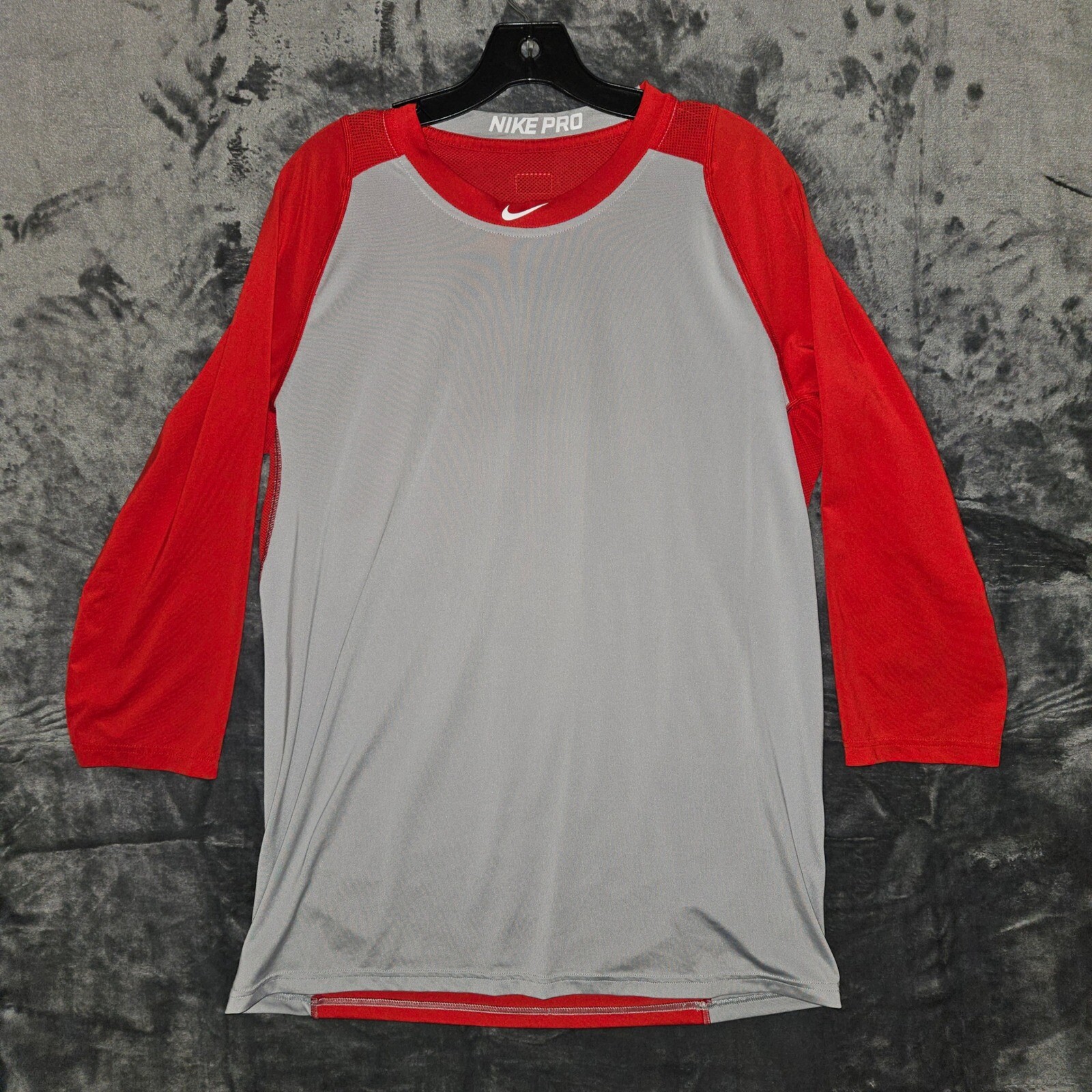 Nike Pro Dri-FIT Baseball Top Long Sleeve Gray Red Athletic Shirt Large