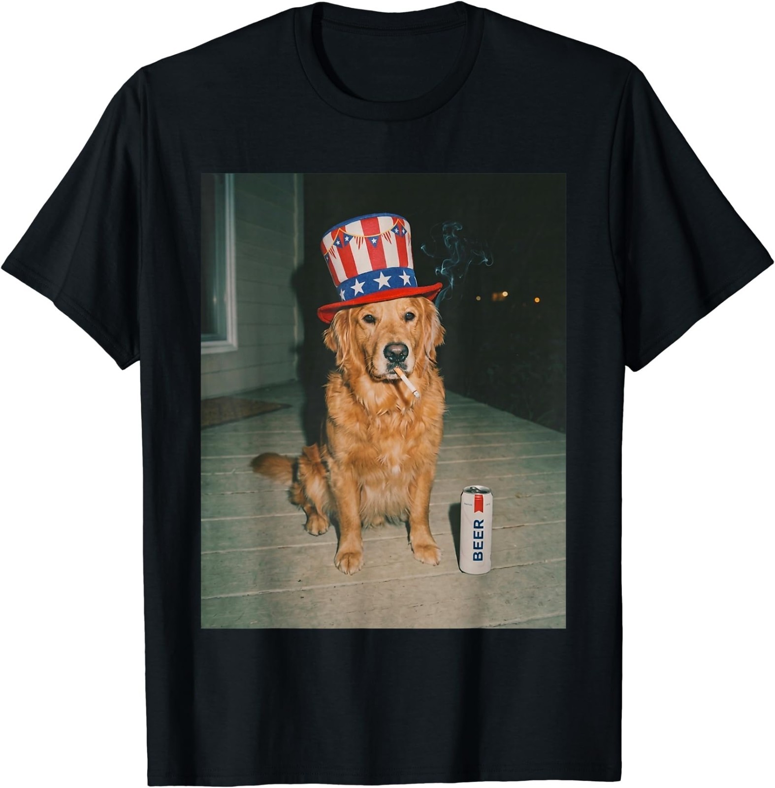 Patriotic Golden Retriever Dog Smoking Funny Dog Meme T-Shirt