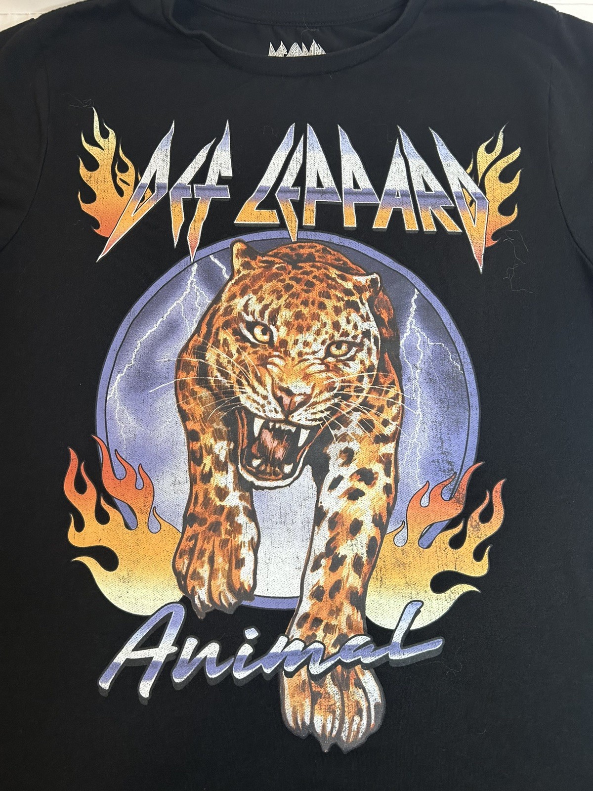 Def Leppard Animal Leopard Graphic Men’s L/G Black Tagless Cotton Tee
