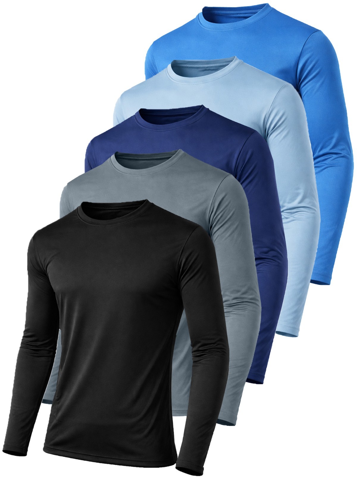5-Pack Men’s Moisture Wicking Long Sleeve Peformance Athletic Tee T-Shirt S-2XL