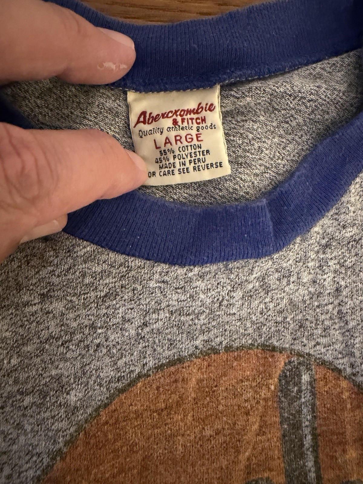 Abercrombie & Fitch Men’s Ringer Crew Neck Graphic Texas T-Shirt Gray Blue L