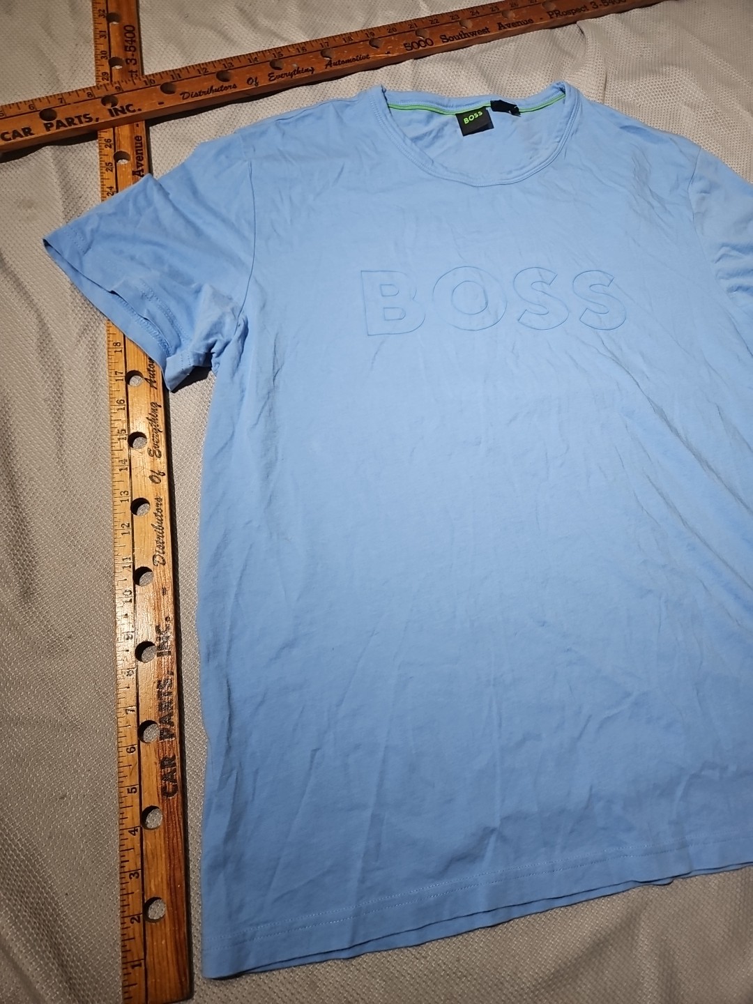 Hugo Boss Shirt Mens XXL 2XL Blue Textured Spellout Casual Streetwear Tee