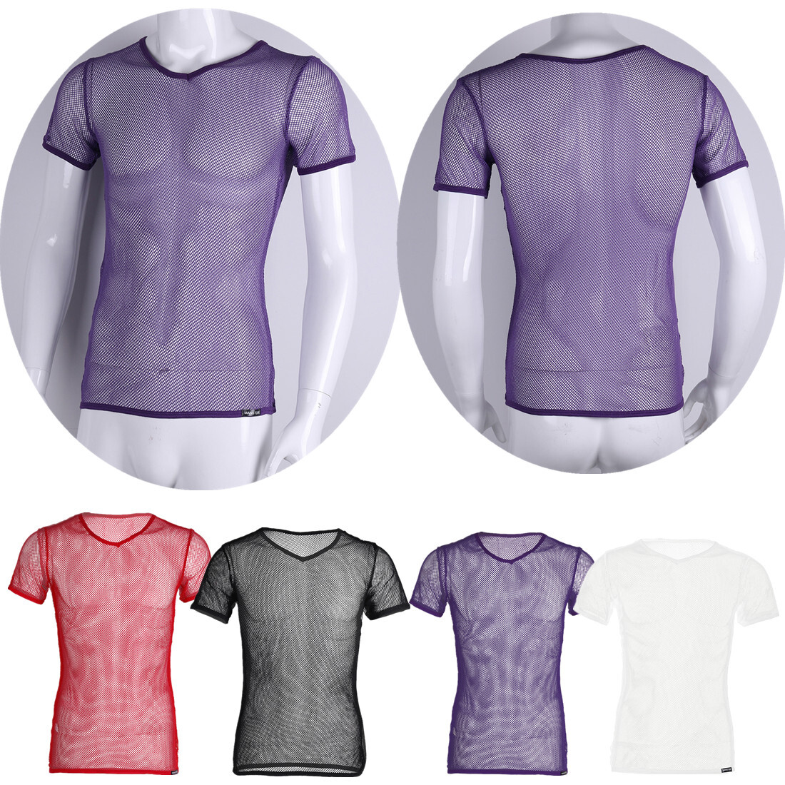 US Mens Mesh Sheer See Through Fishnet T-Shirt Casual Sexy Lingerie Top Clubwear