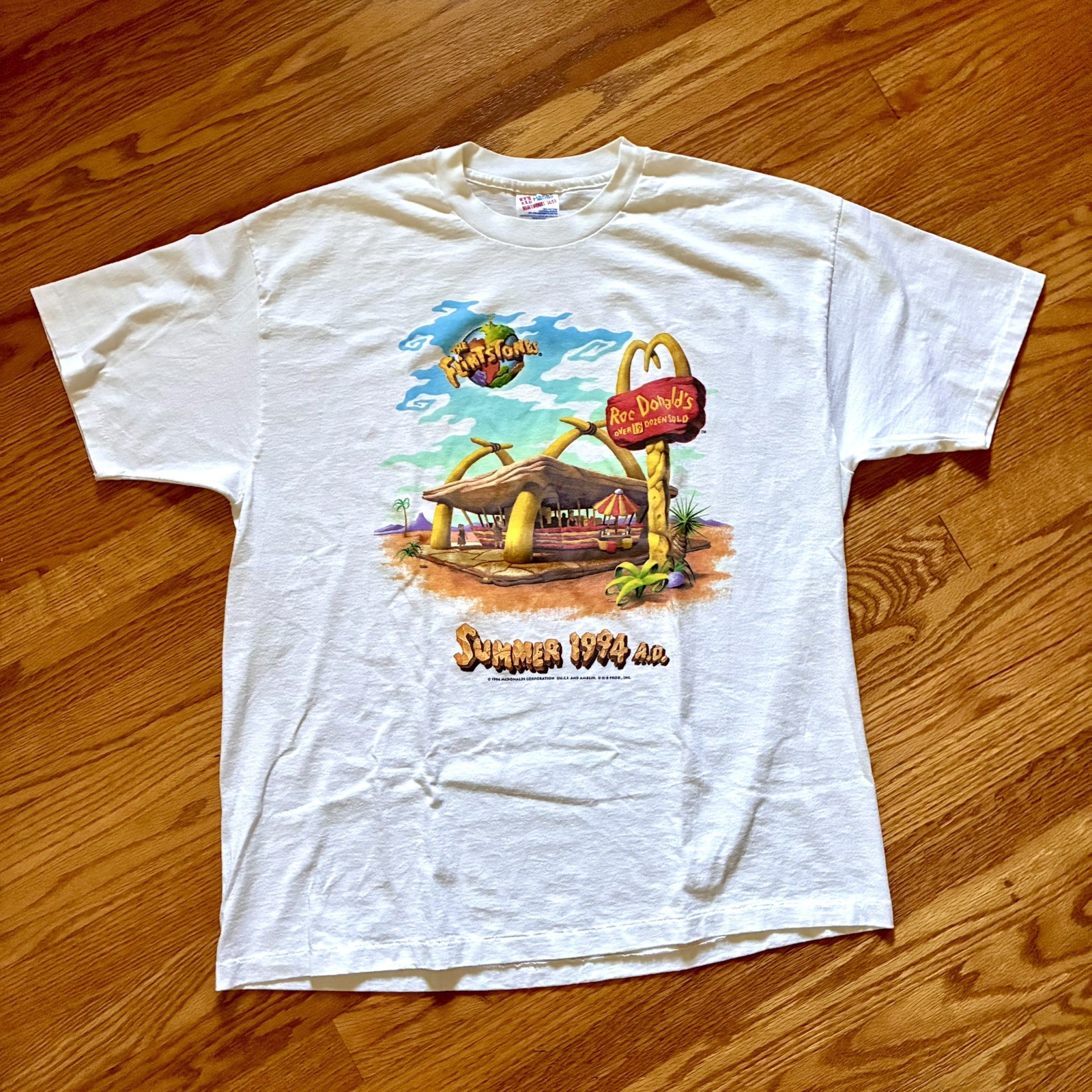 VINTAGE 90s Flintstones Movie McDonald’s White Single-Stitch T-shirt Size XL