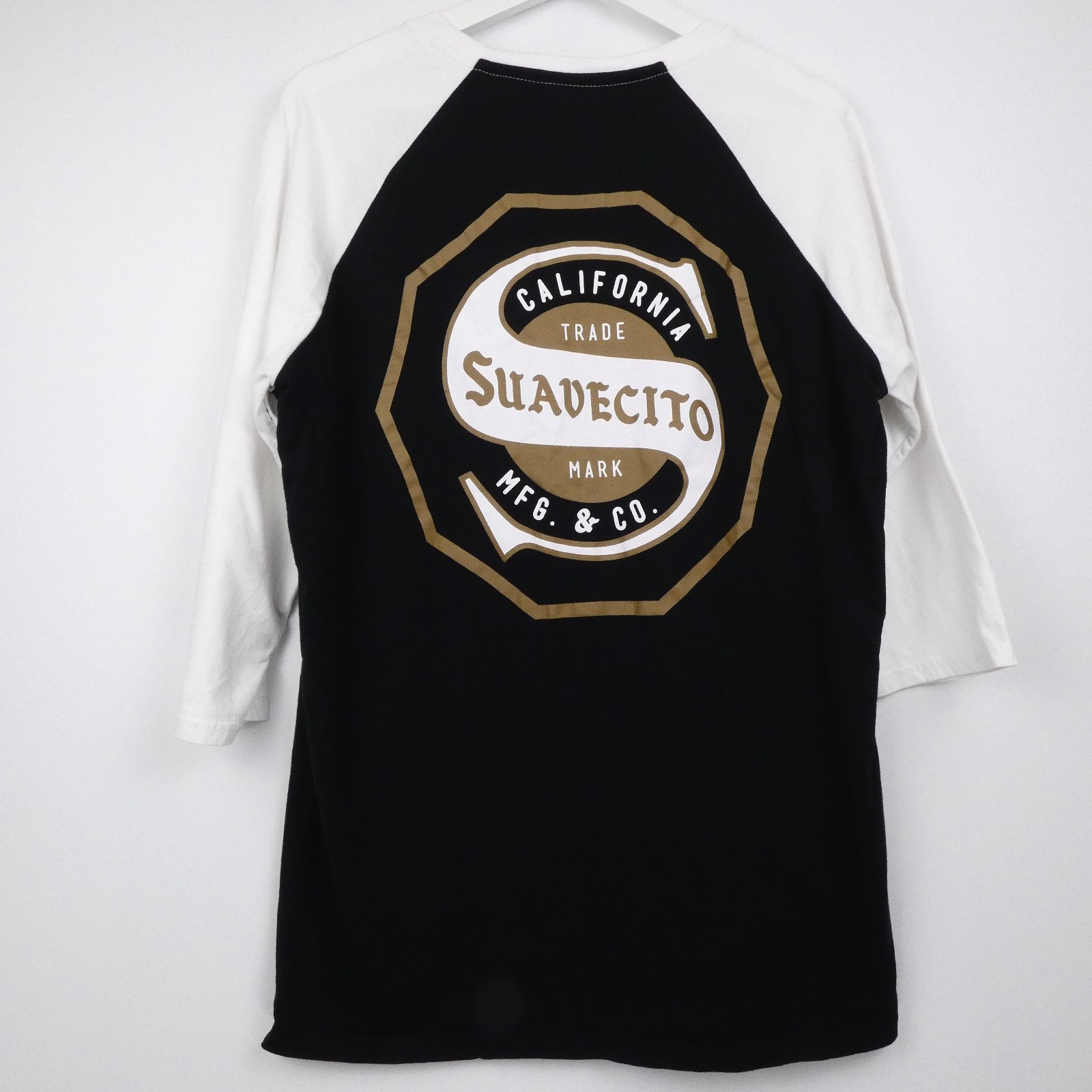 Suavecito California T Shirt Mens Large Black White 3/4 Sleeves 100% Cotton