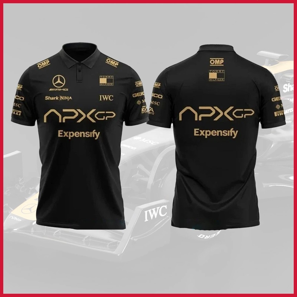 HOT NEW – Brad Pitt F1 Movie 2025 – APXGP Black White Polo Racing Fan Look