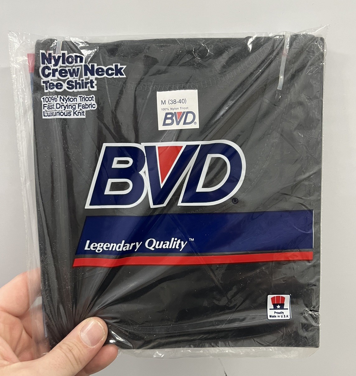 Vintage BVD NYLON Tricot Crew Neck T-Shirt Mens Size M 1985 B-Boy Rapper Hip Hop