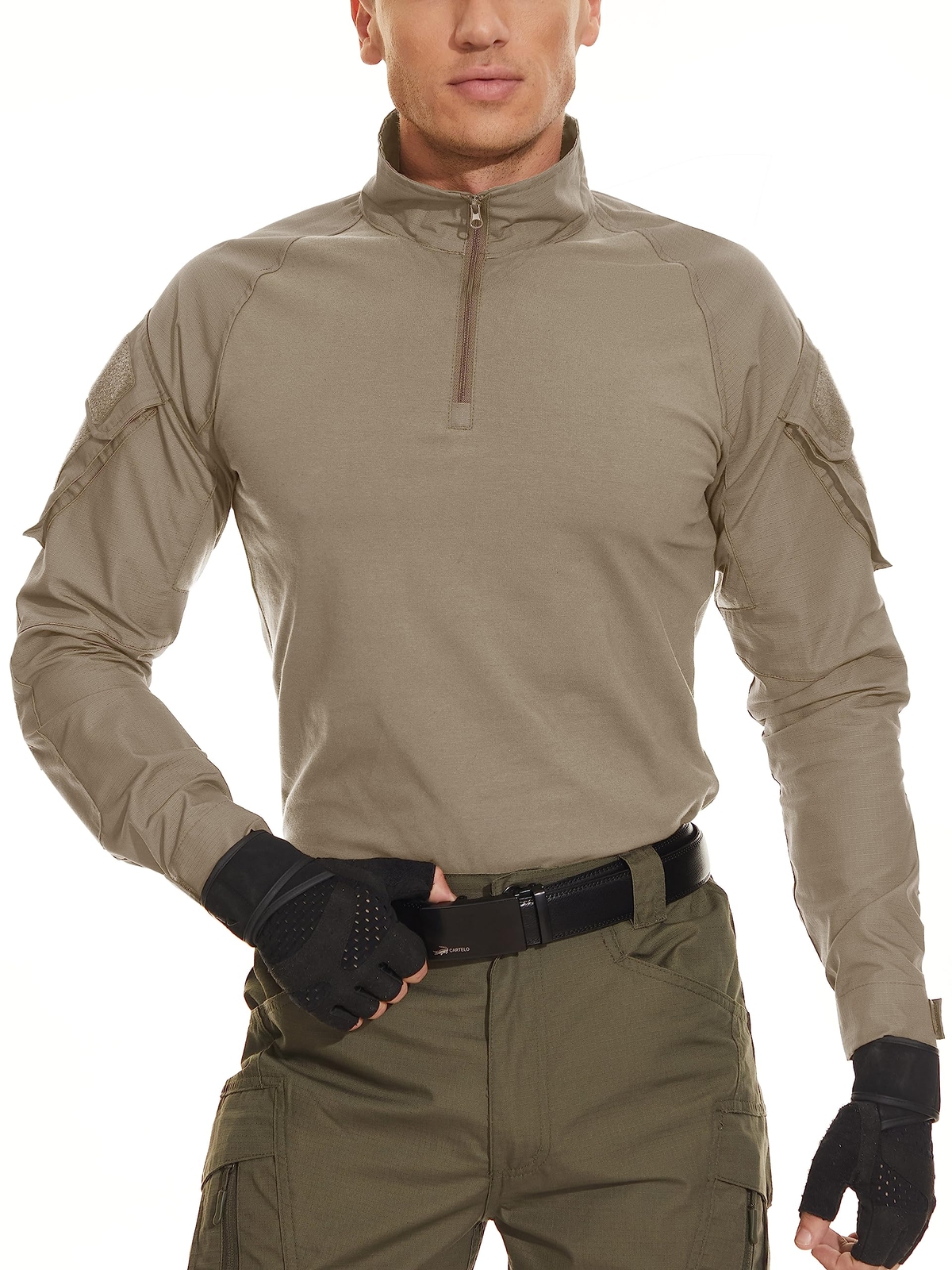 Men’s 1/4 Zip Shirts Long Sleeve Ripstop Top Outdoor Work Hiking Training Shirts