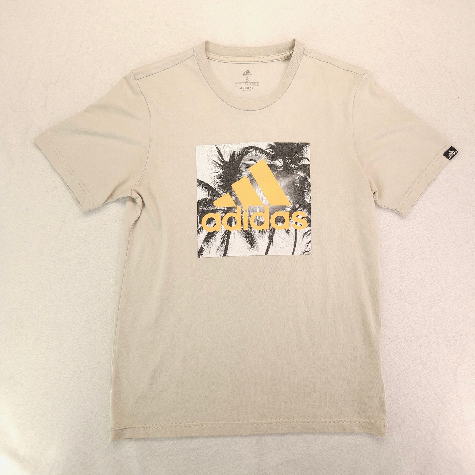 Adidas Casual Crew Neck Short Sleeve Graphic T Shirt Mens Size Small S Tan