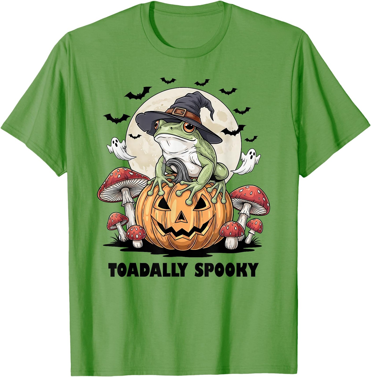 Funny Halloween Frog On Pumpkin with Bats T-Shirt