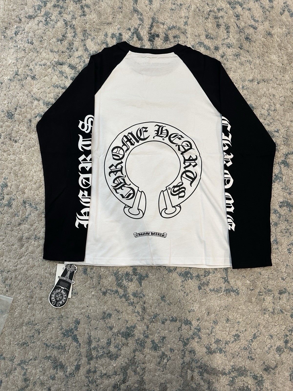 Chrome Hearts Horseshoe Logo Raglan 3/4 Sleeve T-Shirt Men’s S Black/White