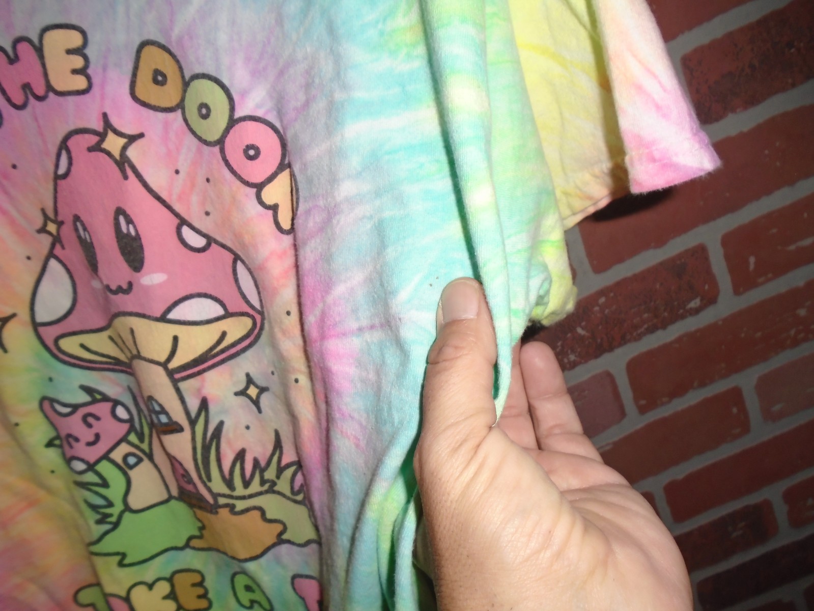 SPENCER’S “OPEN THE DOOR TAKE A TRIP MUSHROOM ” TYE DYE TSHIRT ADULT LARGE