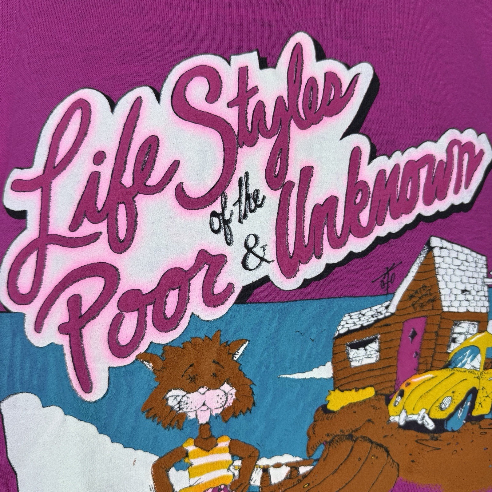 Vtg 80s Lifestyles of Poor & Unknown Top Half Tropix Pink Single Stitch Tee Sz L