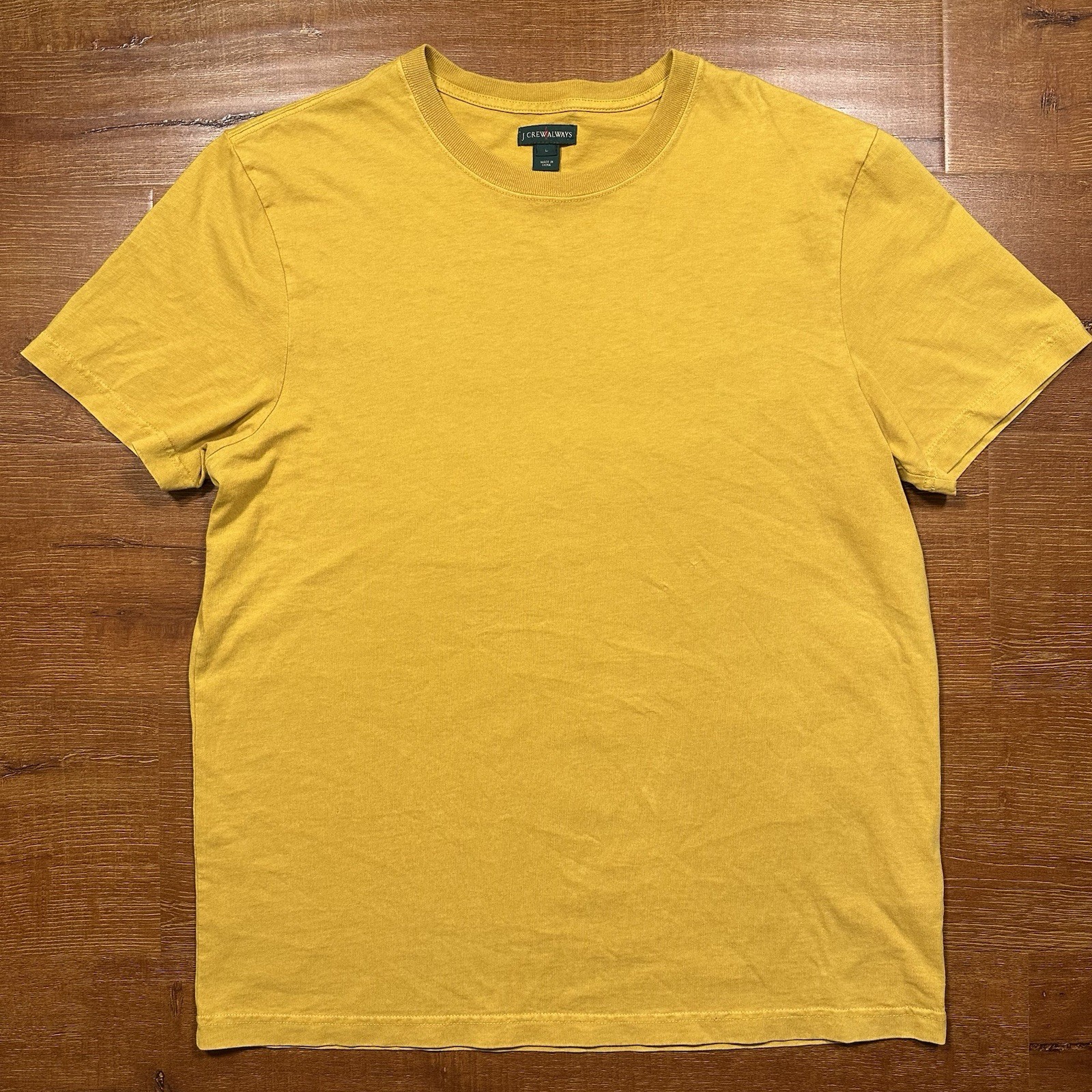 J Crew Oarsman T Shirt Mens L Yellow Short Sleeve Crew Neck Cotton Retro Blank