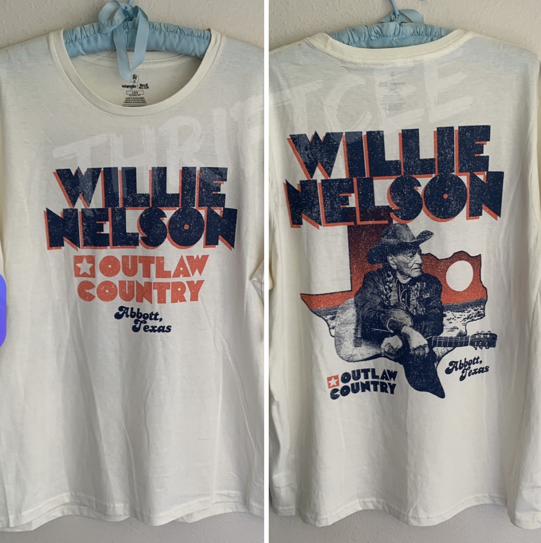 New L Wrangler X Willie Nelson T-shirt Outlaw Country Abbott Texas Large Tee
