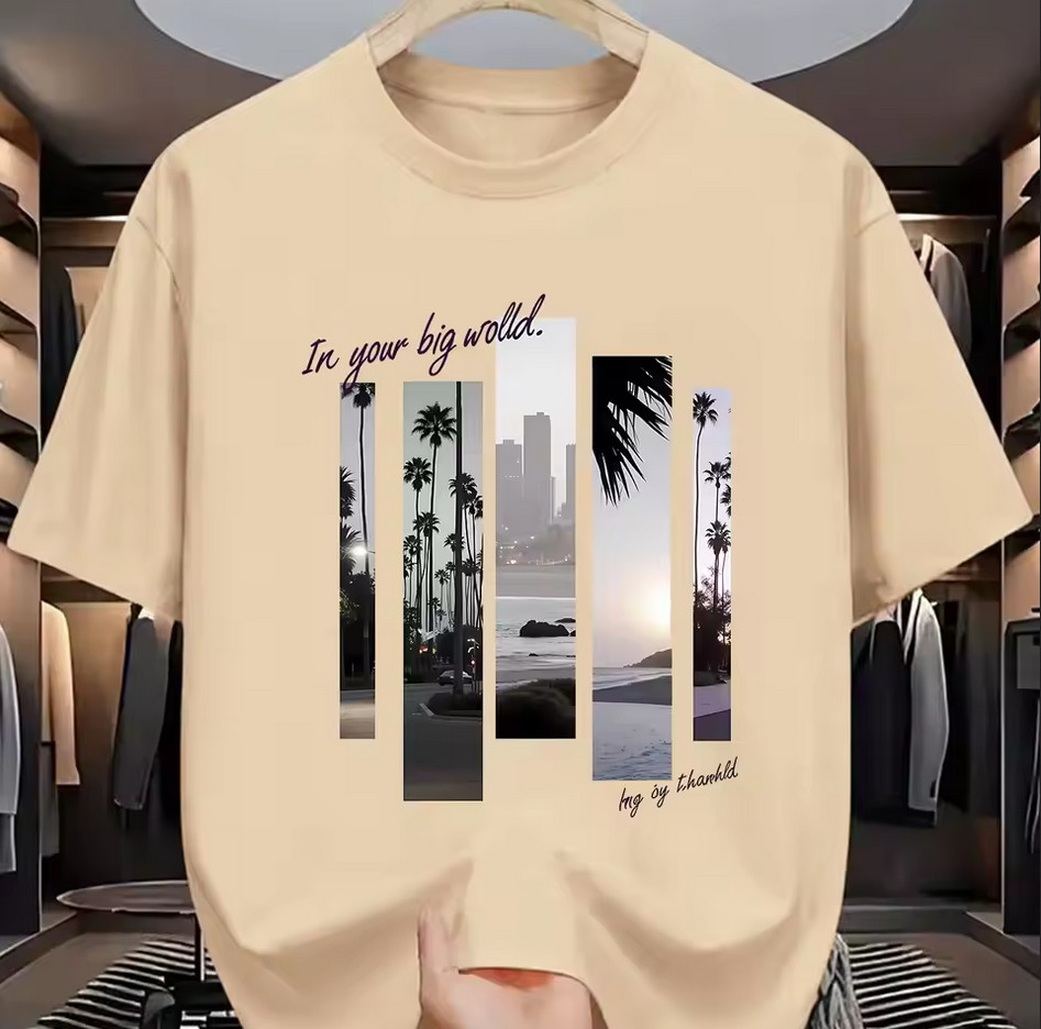Men’s 100% Cotton T-Shirt Summer Casual Loose Fit Graphic Print Crew Neck Short