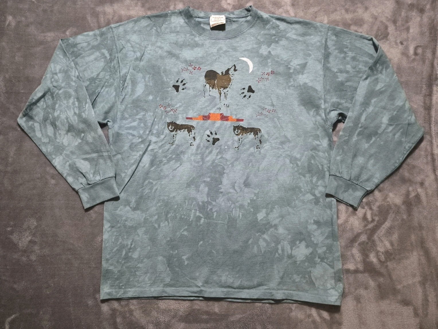 VTG. Single Stitch Andrea Bragg L Designs Shirt Tribal Graphic Tie-DyeBlue L/S