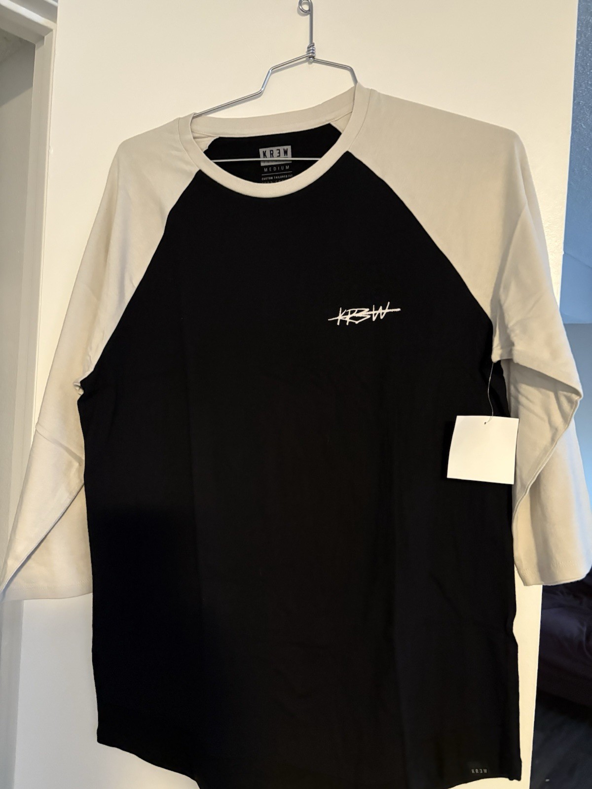 KR3W Premium Black White Colorblock Logo T-Shirt Medium Crew Neck Cotton Jersey