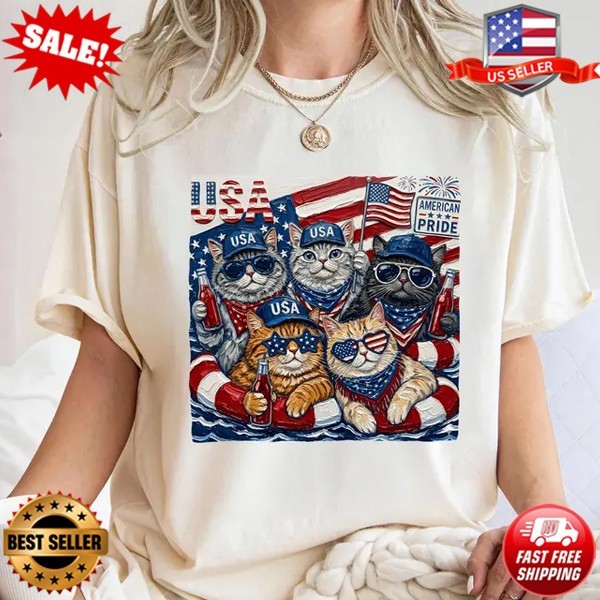 Patriotic Cat Shirt, USA Cats Fourth Of July T-Shirt | S-5XL multicolor