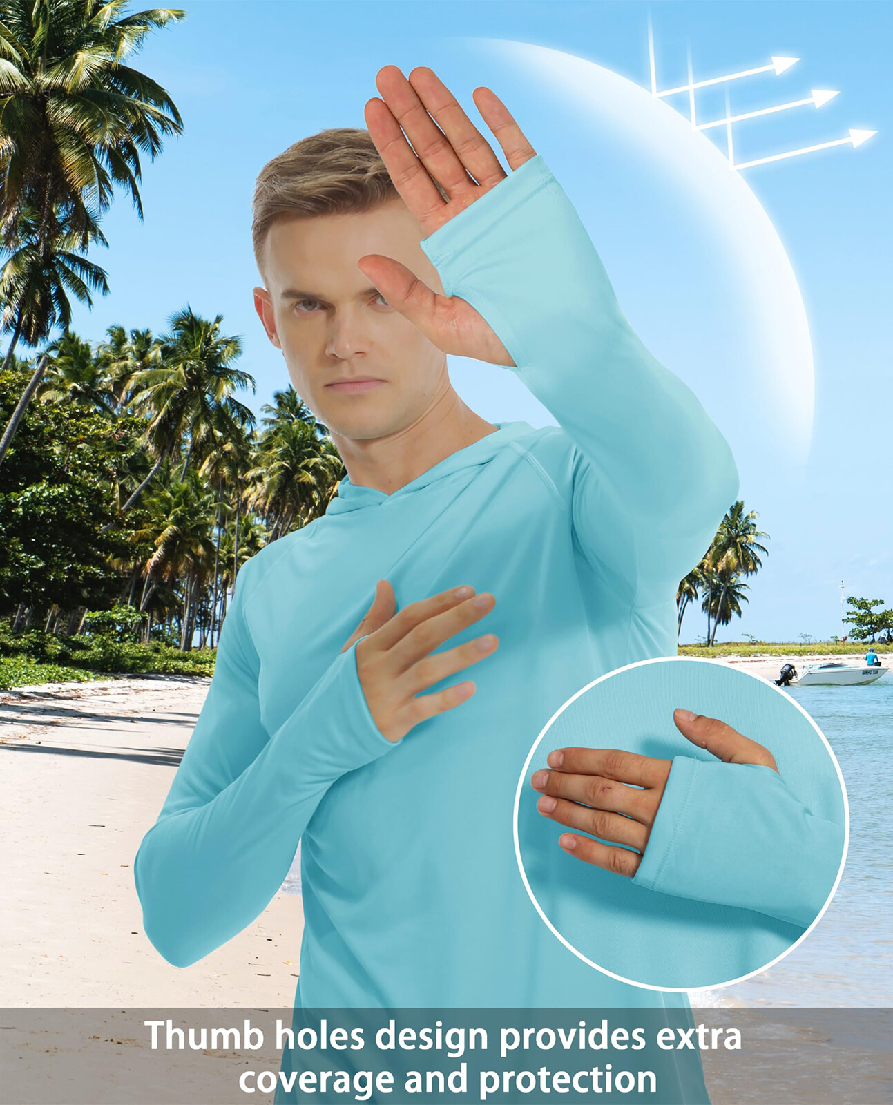 UPF50+ Mens Outdoor Fishing Hoodie Sun Block Skin Protection Long Sleeve T-Shirt
