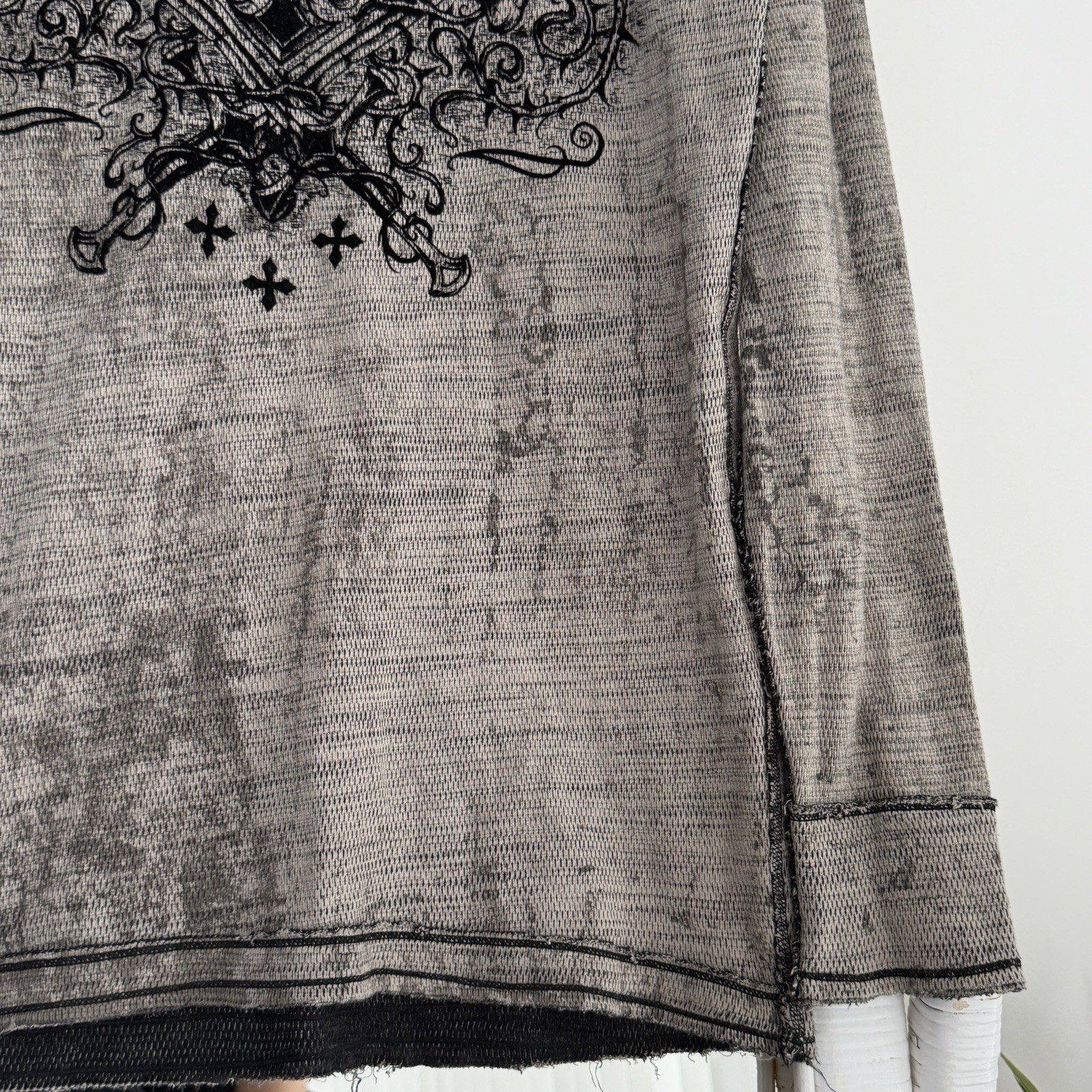 Affliction Reversible Thermal Shirt Mens Large Waffle Knit long Sleeve Y2K Wings