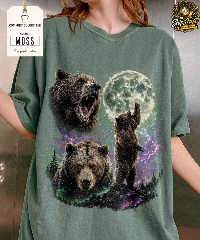 Bear Howling Moon Wildlife Animal Nature Graphic Soft Cotton Comfort Tee Gift