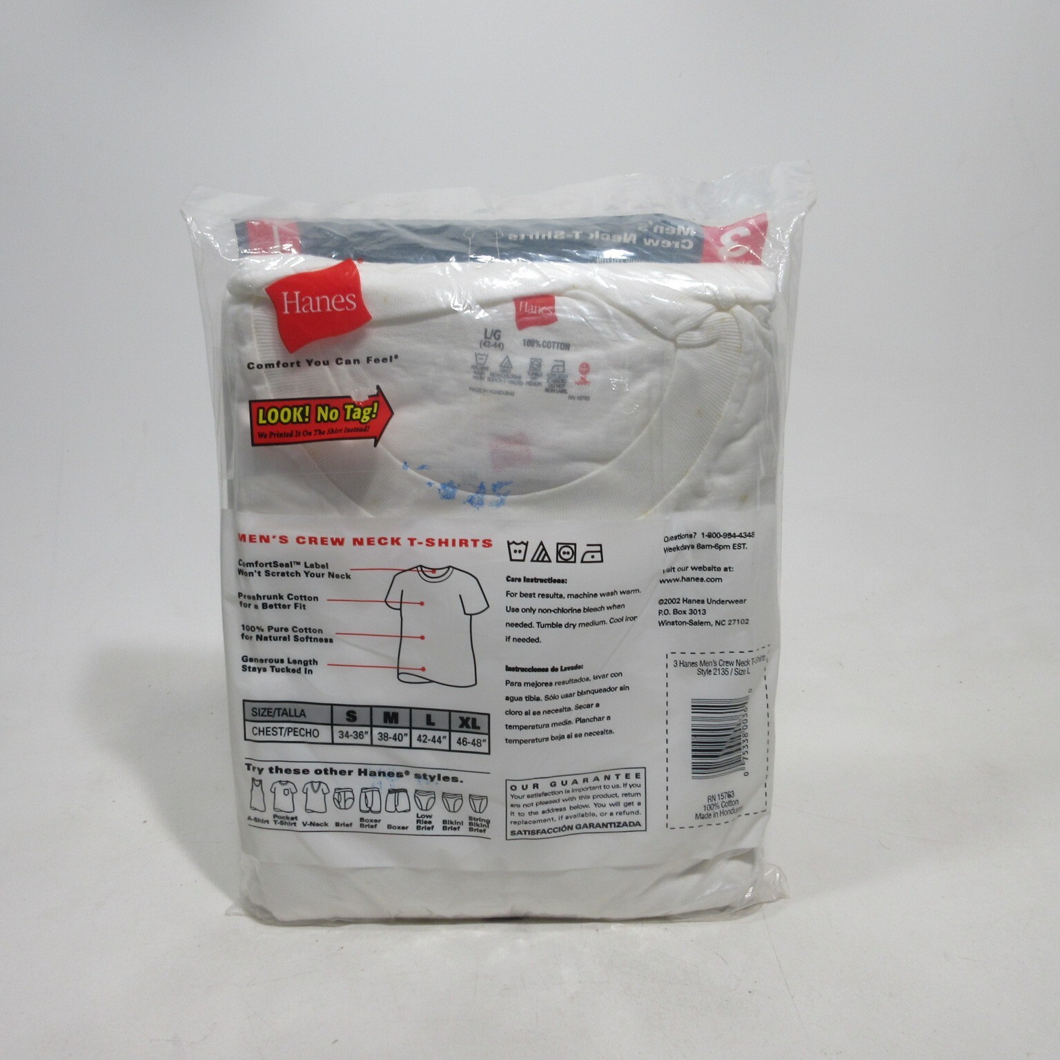 2 Packs Hanes Crew Neck T Shirt Undershirt Large White 3 Pack Tagless Cotton