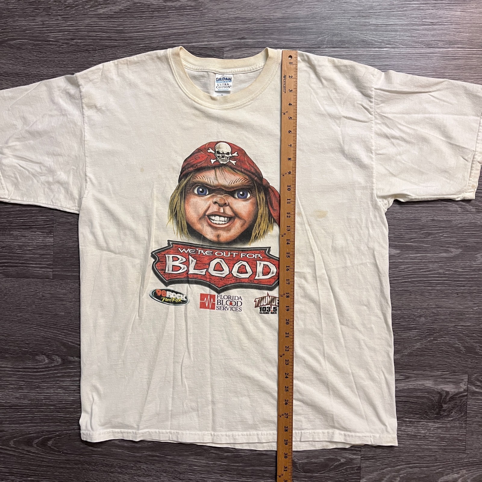 Vintage Chucky Child’s Play Blood Drive Spoof Rock Radio T-Shirt Sz. XL