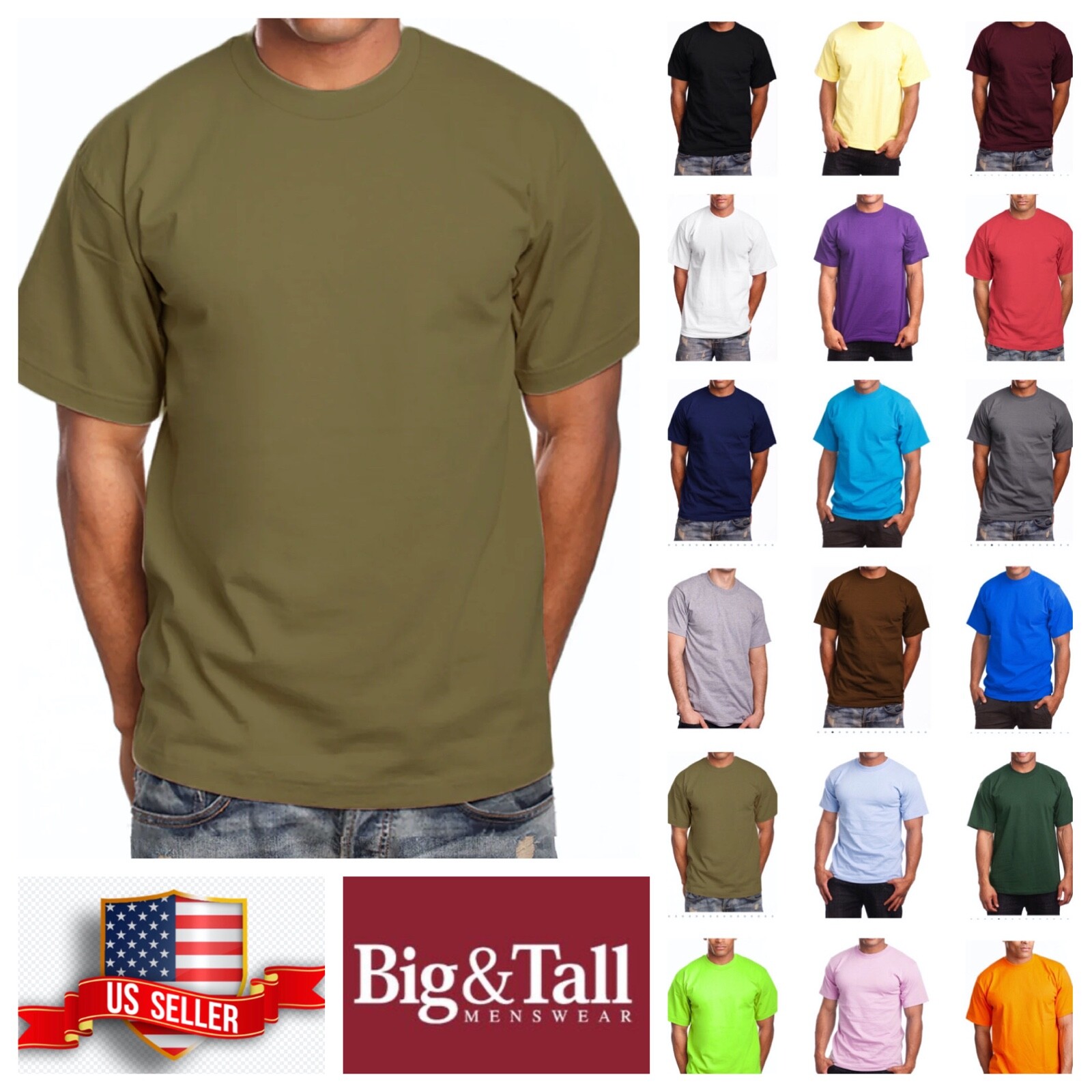 Mens T- Shirt HEAVY WEIGHT Plain Crew Neck Cotton S-7X & LT-5XLT Big and Tall