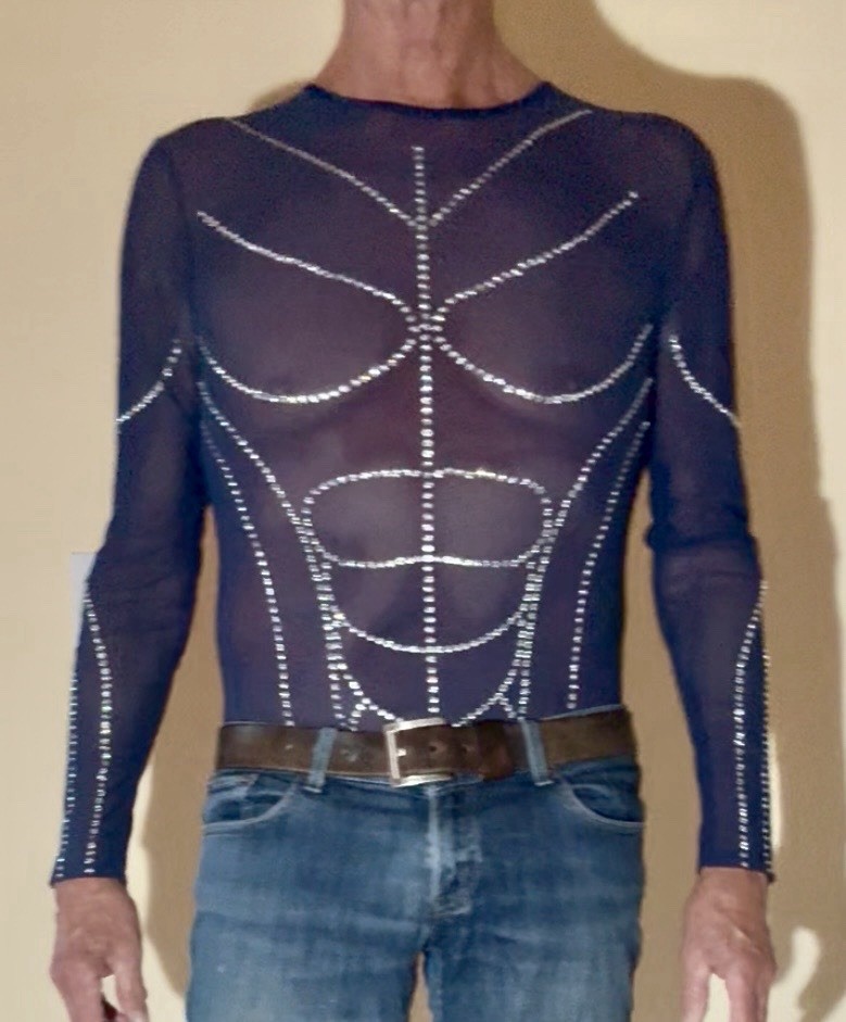 Men’s Sheer Mesh Beaded Shirt Rave Festival Club – Free Ship – Pup Approved!