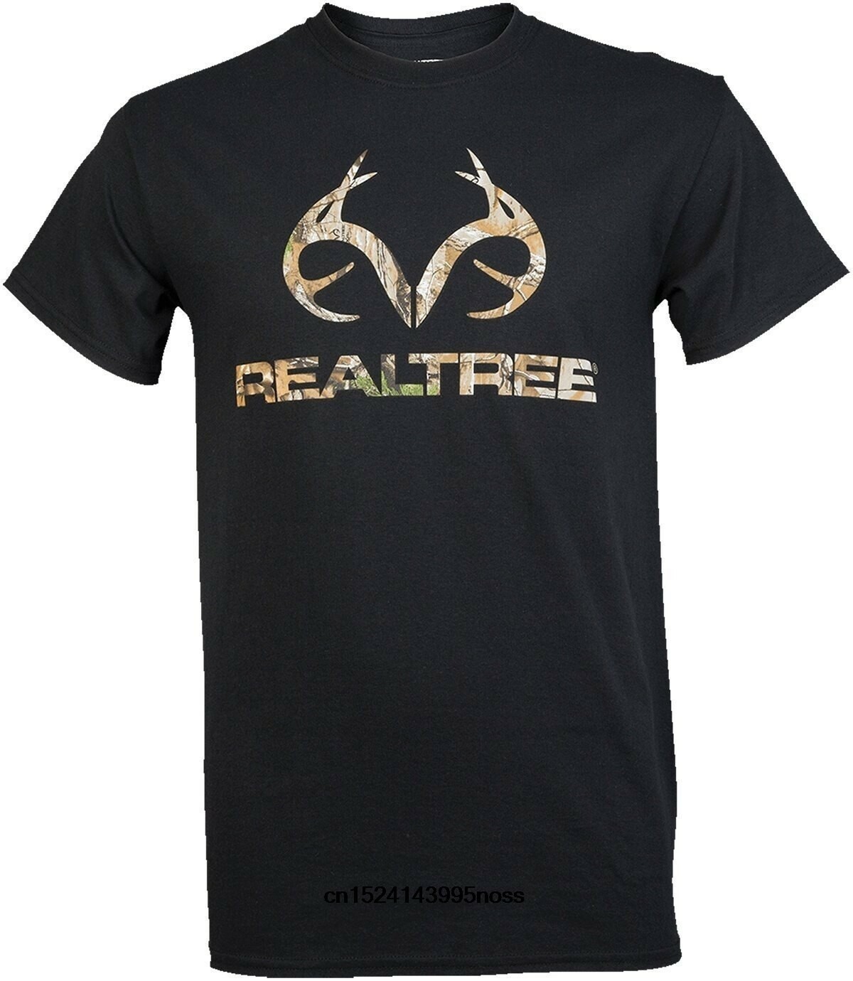 Realtree Men’s Short Sleeve 100% Cotton Tee Shirt Black w/ Camo Logo Choose Size