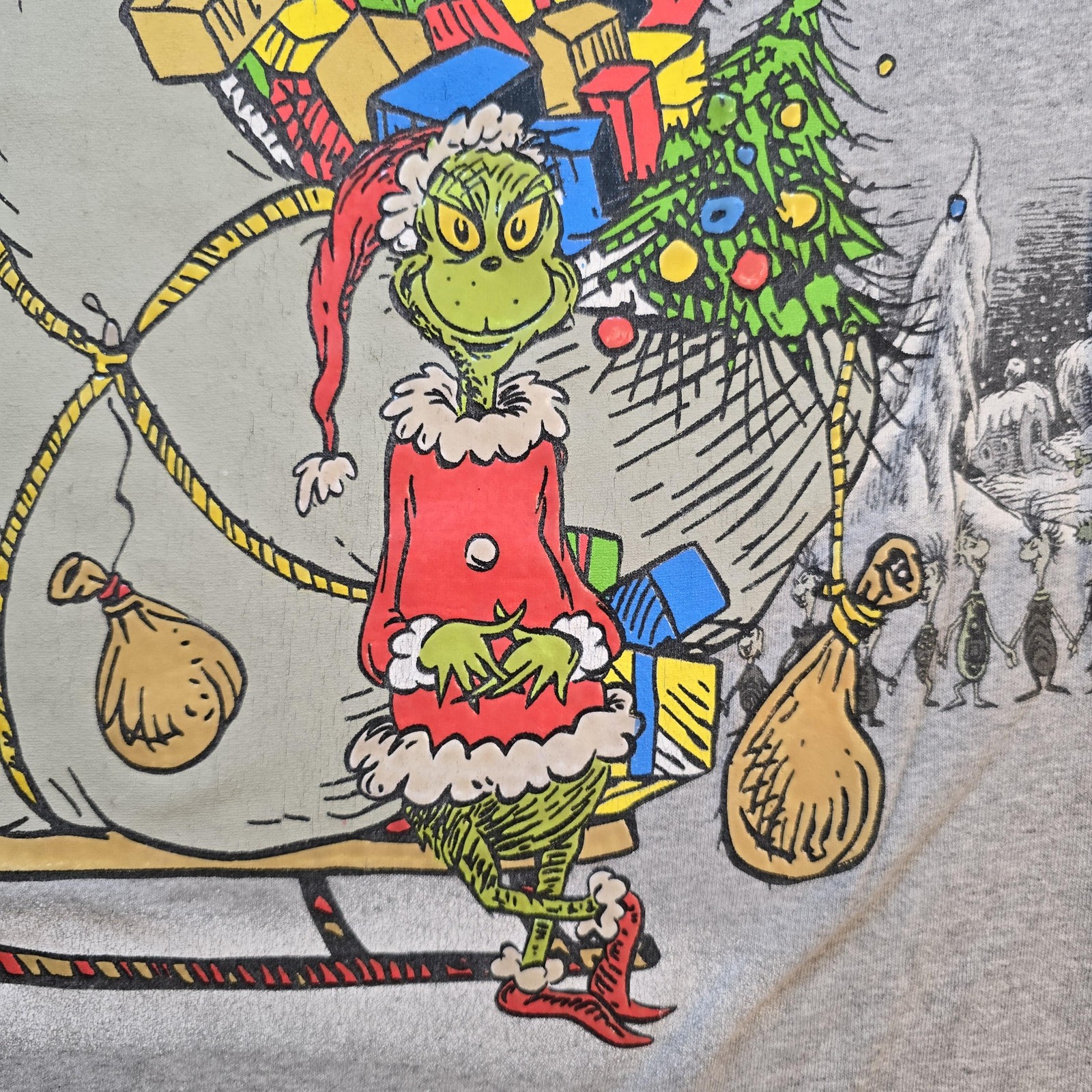 Vintage Dr. Seuss Grinch Shirt Mens Medium Gray Christmas Double Sided 00s 2001