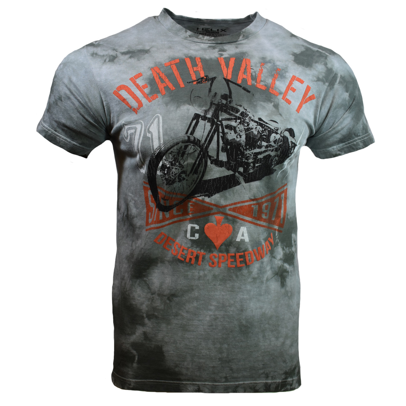 DEATH VALLEY Men’s T-shirt- CA Desert Speedway 1971 Motorcycle -GRAY TIE DYE