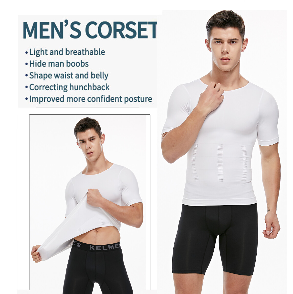 Men’s Compression Shirt Tops Slimming Tummy Control Body Shaper Abs Abdomen Vest