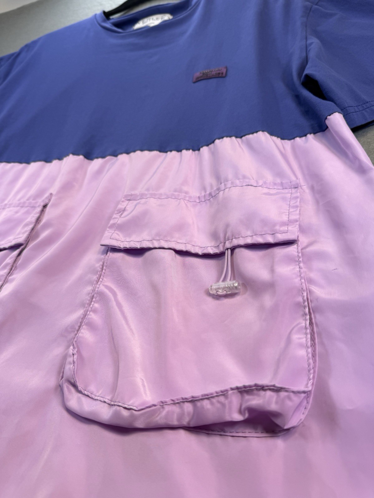 RARE Colorblock Cargo Pocket Nylon Tee BluePink Oversized Streetwear Gorpcore L