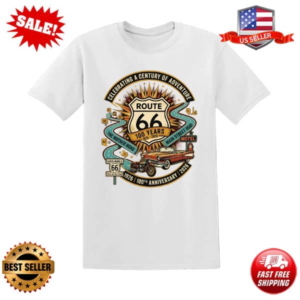 Route 66 100th Anniversary 1926-2026 Vintage Road Trip Graphic T-Shirt