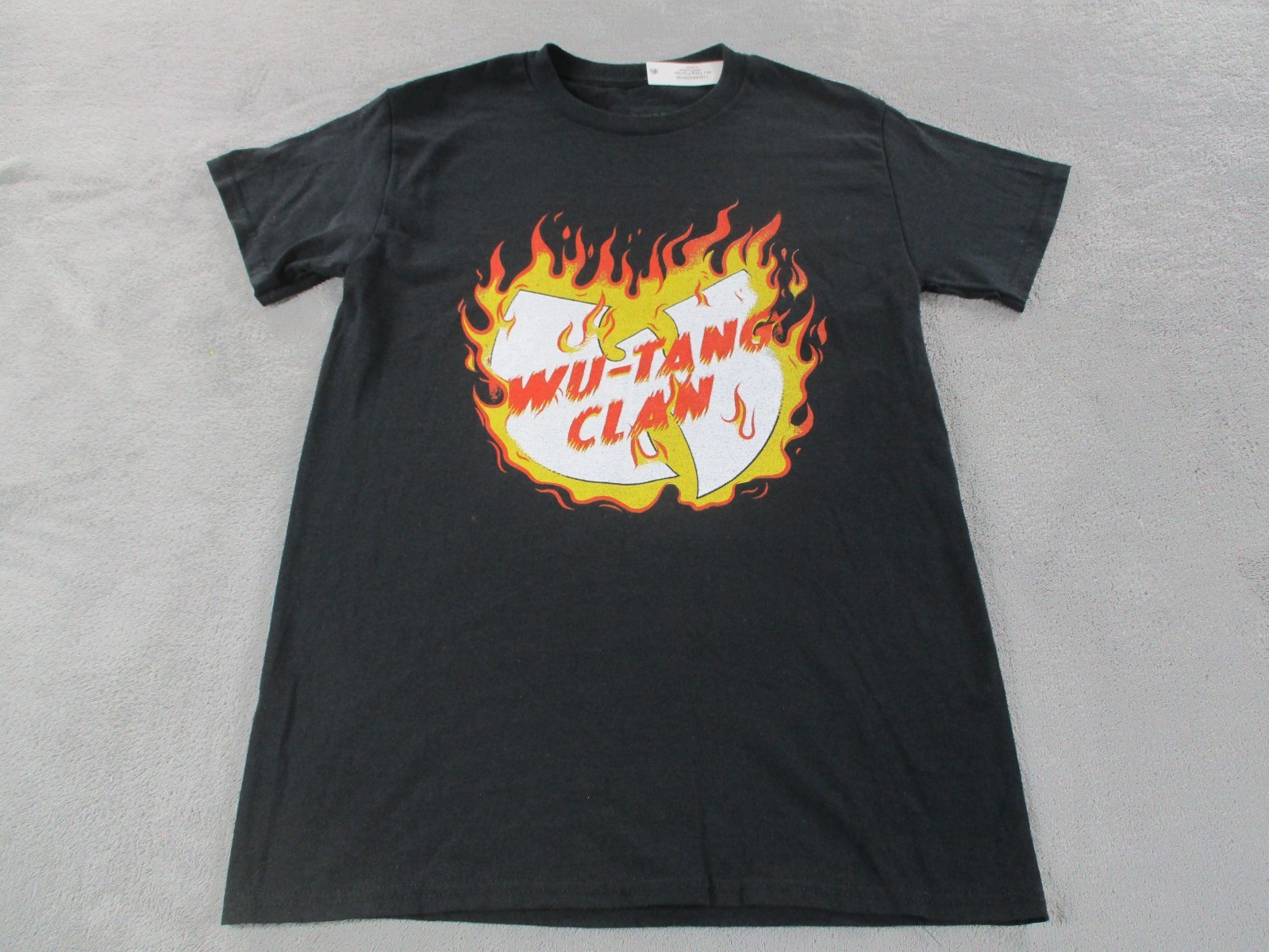 WU TANG CLAN T-SHIRT Black Yellow Fire Flames Rap Hip Hop Retro 90s Small S NWT