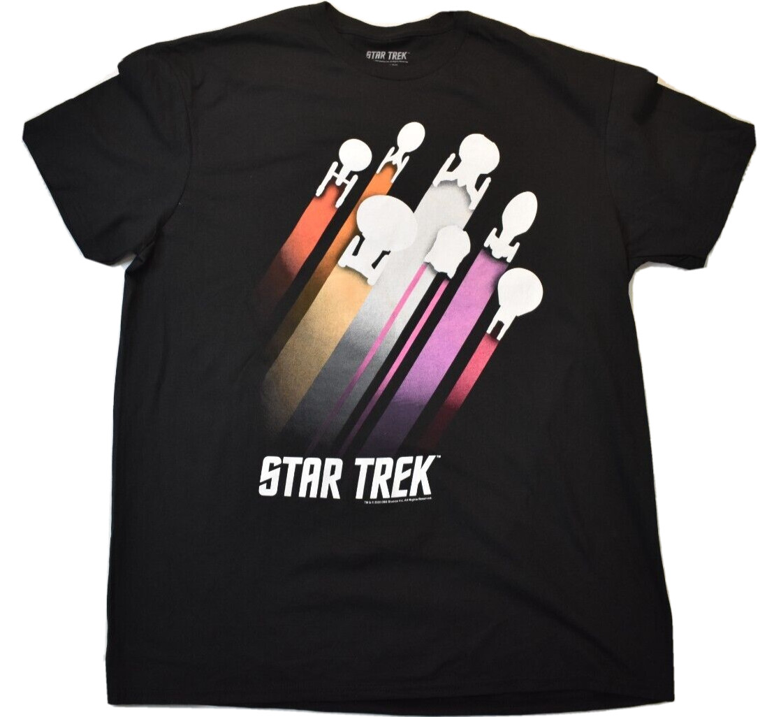 Star Trek Mens Federation Starships Rainbow Graphic Black Shirt New L