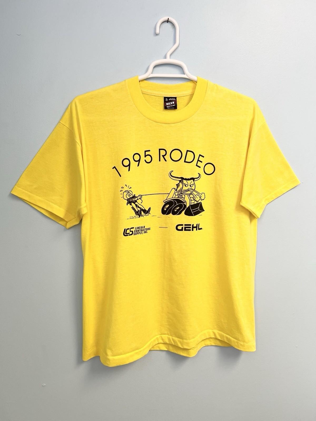 Vintage 90s Rodeo T-Shirt Yellow XL Fruit of the Loom Best USA Made Bull