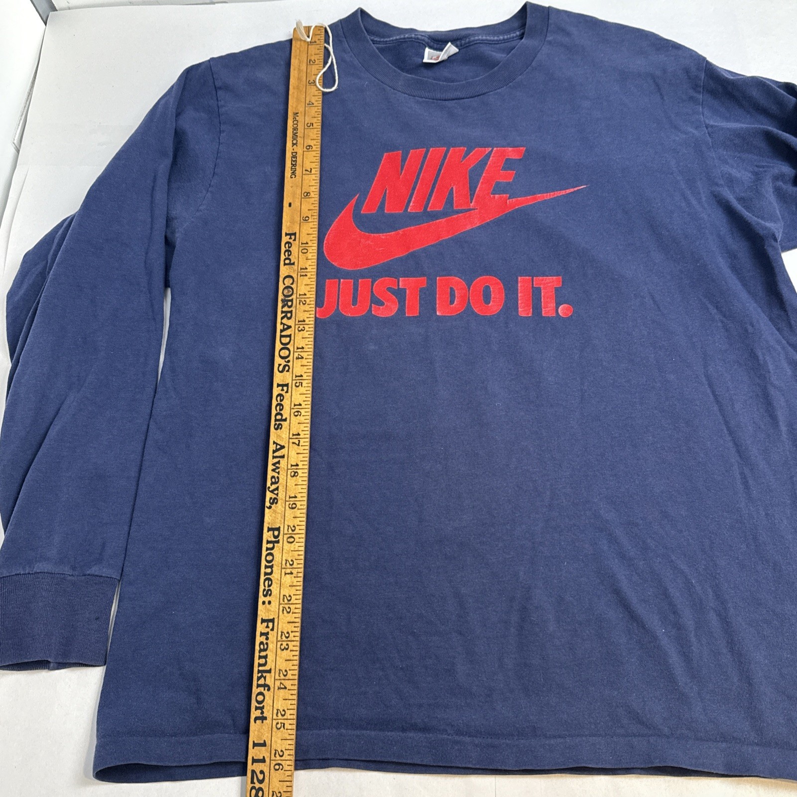 Rare VTG NIKE Just Do It Spell Out Swoosh Long Sleeve T Shirt 80s 90s Blue SZ L