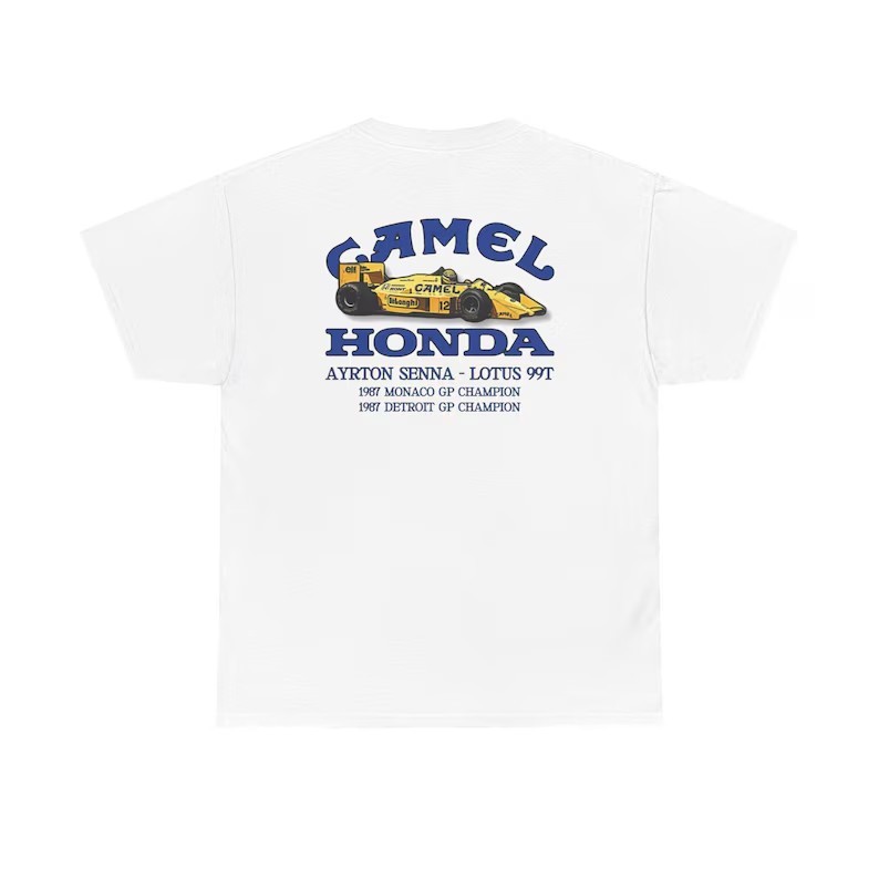 Camel Honda Lotus 99T Ayrton Senna Racing Car Heavy T Shirt,