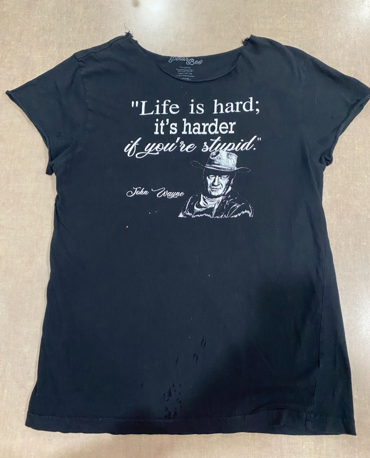 Chopped John Wayne Graphic Tee – Raw Neck Distressed Western Shirt Medium