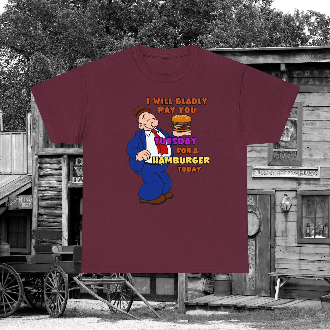 Wimpy Hamburger Quote T-Shirt Popeye Cartoon Graphic Tee Gildan 5000 Unisex
