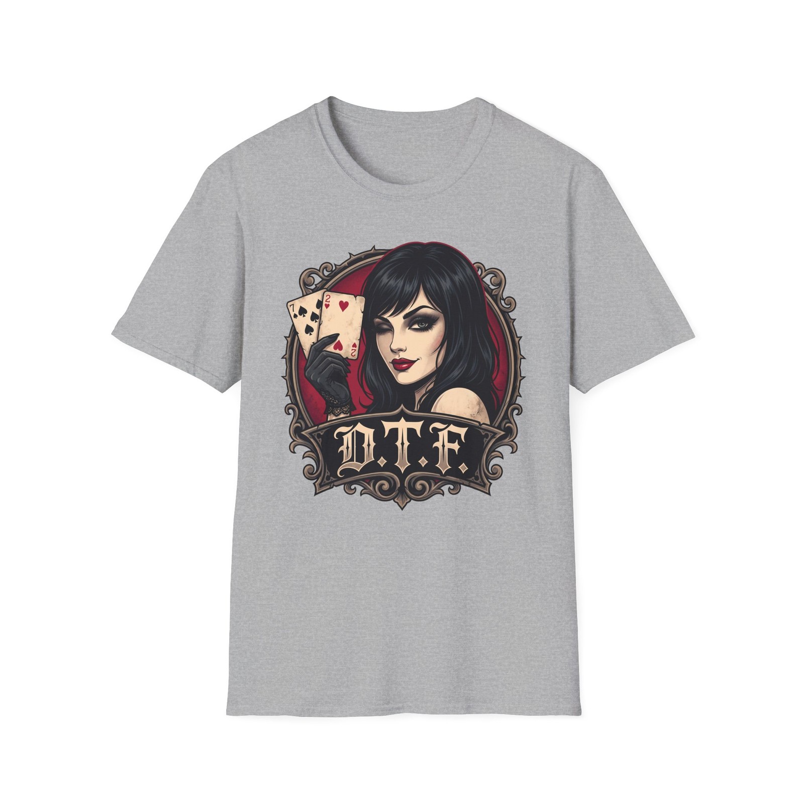 DTF Gothic Pinup Queen Cards T-Shirt Tee Gift For Texas Hold Em Player D.T.F.