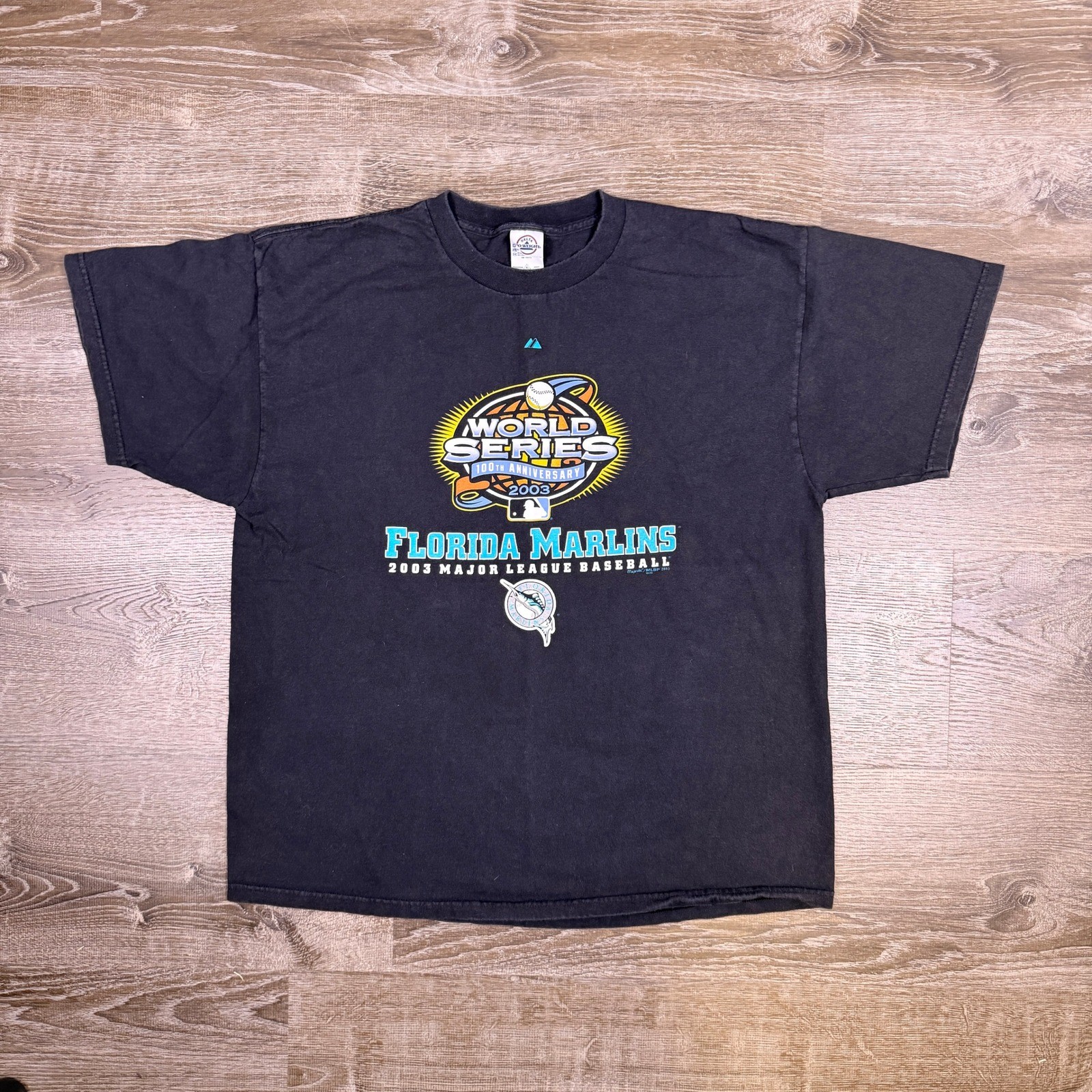 VTG Delta Florida Marlins T-Shirt Mens XL Black 2003 World Series Baseball