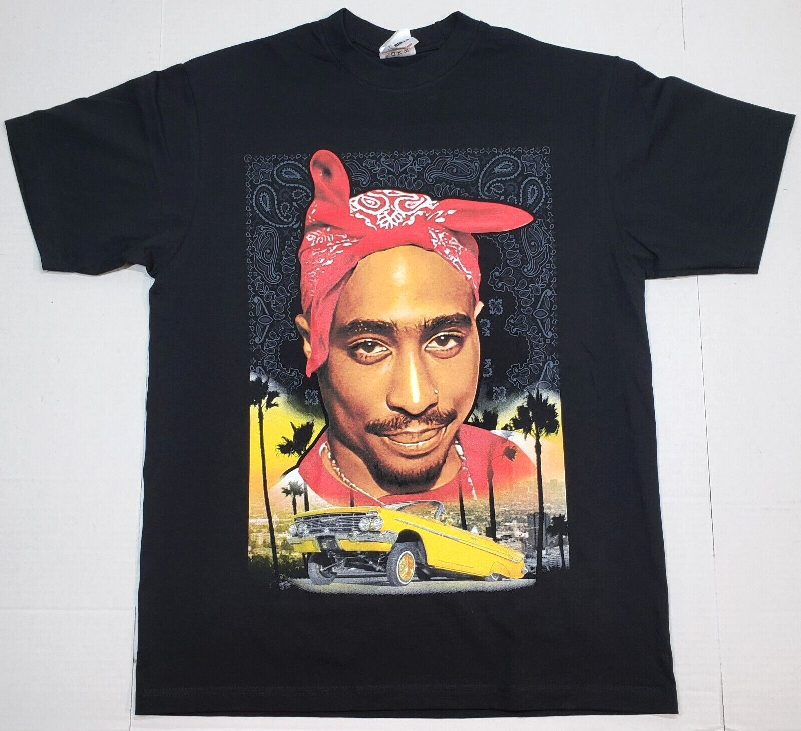 TUPAC SHAKUR T-shirt 2Pac Paisley Lowrider Urban Streetwear Men’s Tee Black New